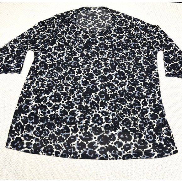 Logo Layers Top Womens 4x Blue Animal Print 3/4 Sleeve Sheer Tunic Lightweight - Picture 1 of 8